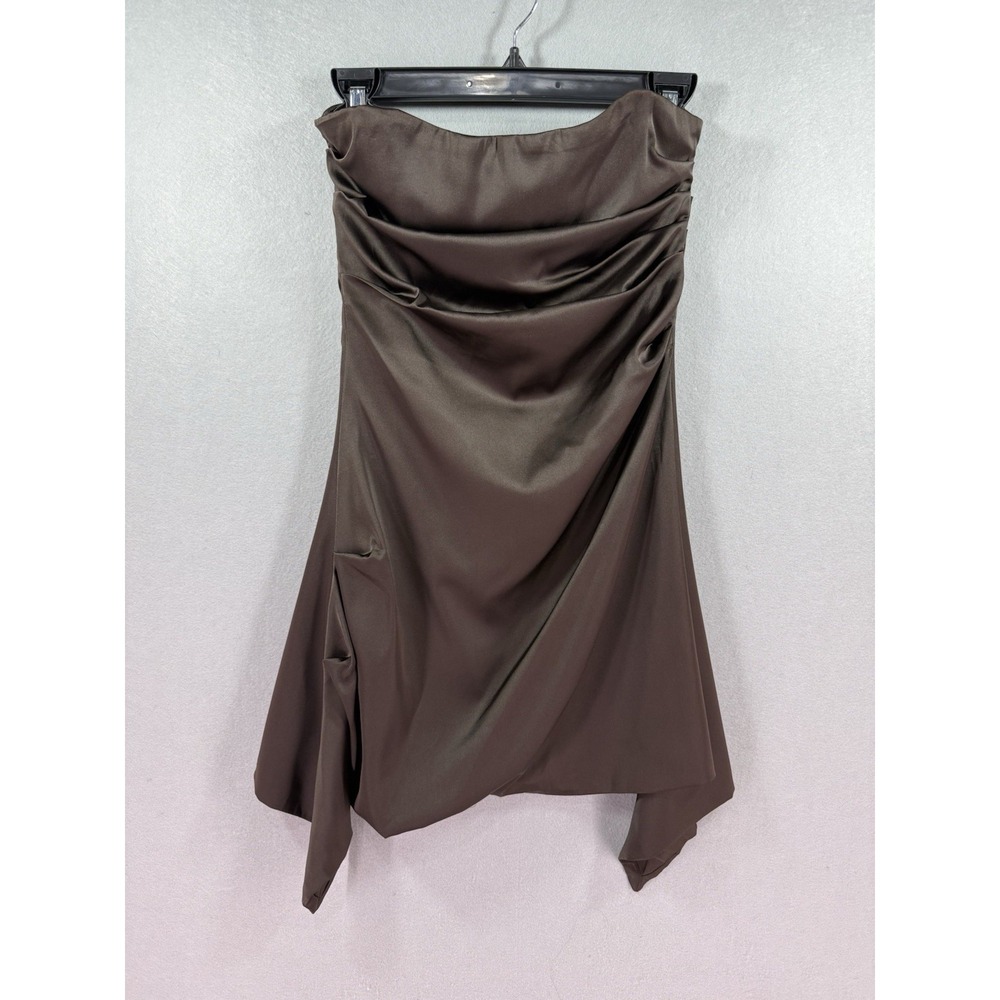 Chocolate Brown Strapless Top Womens Size S Asymmetrical Draped Satin Indie